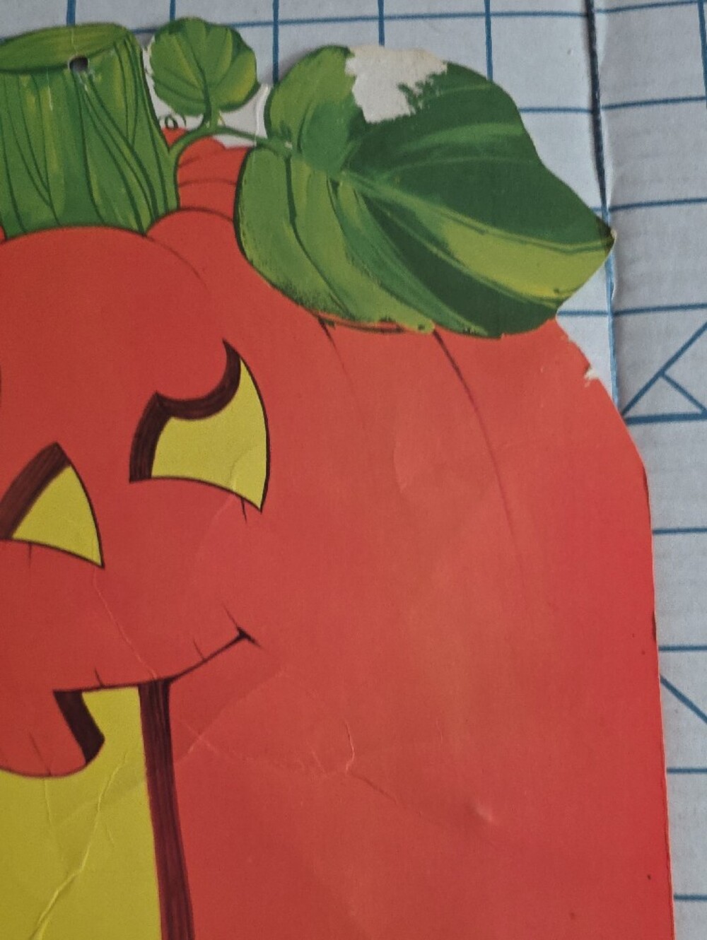 Orange Pumpkin Wall Decoration with Green Leaf Accents, Die-cut, Vintage - Picture 9 of 12